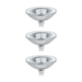 Trois spots LED en verre transparent avec base GU10 pour éclairage économique
