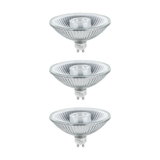Three clear glass LED spotlights with GU10 base for energy-efficient lighting