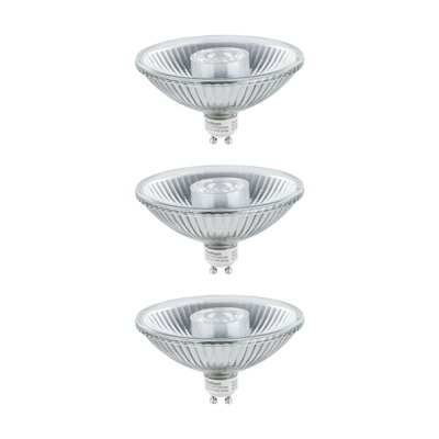 Three clear glass LED spotlights with GU10 base for energy-efficient lighting