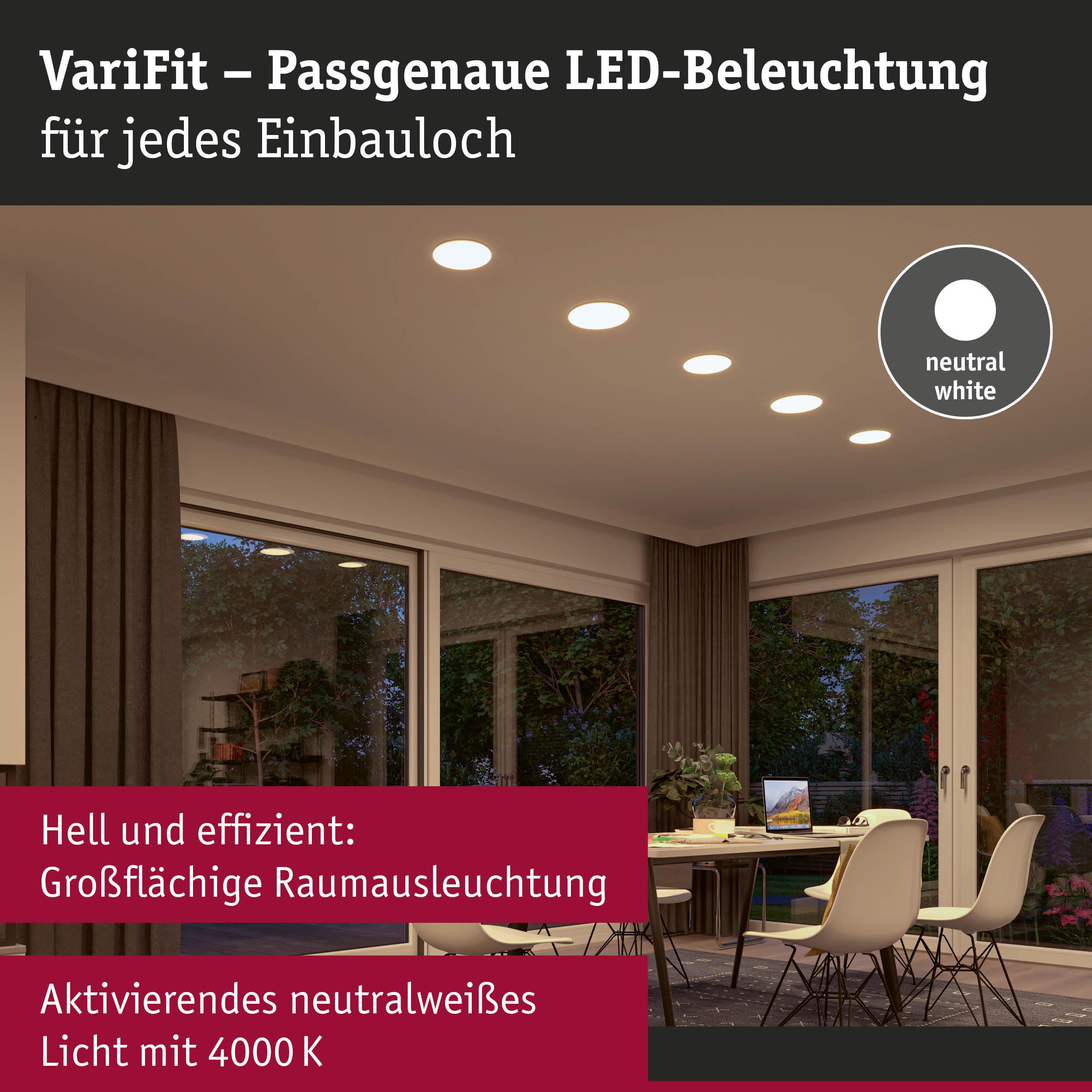 VariFit LED-Einbauleuchten in neutralweiß 4000K für großflächige Raumbeleuchtung im Esszimmer