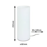 Zylindrische weiße Tischleuchte aus Glas mit 210 mm Höhe und 80 mm Durchmesser, LED Kabel 150 cm