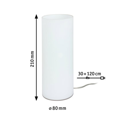 Lampe de table cylindrique en verre blanc de 210 mm de haut et 80 mm de diamètre avec câble LED de 150 cm