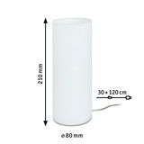 Zylindrische weiße Tischleuchte aus Glas mit 210 mm Höhe und 80 mm Durchmesser, LED Kabel 150 cm