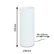 Zylindrische weiße Tischleuchte aus Glas mit 210 mm Höhe und 80 mm Durchmesser, LED Kabel 150 cm
