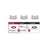 Trois spots encastrés blancs en métal sans LED, à combiner avec 3 LED pour un éclairage complet
