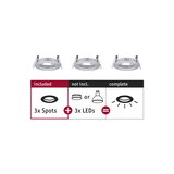 Three white metal recessed spotlights without LEDs, combine with 3 LEDs for complete lighting set