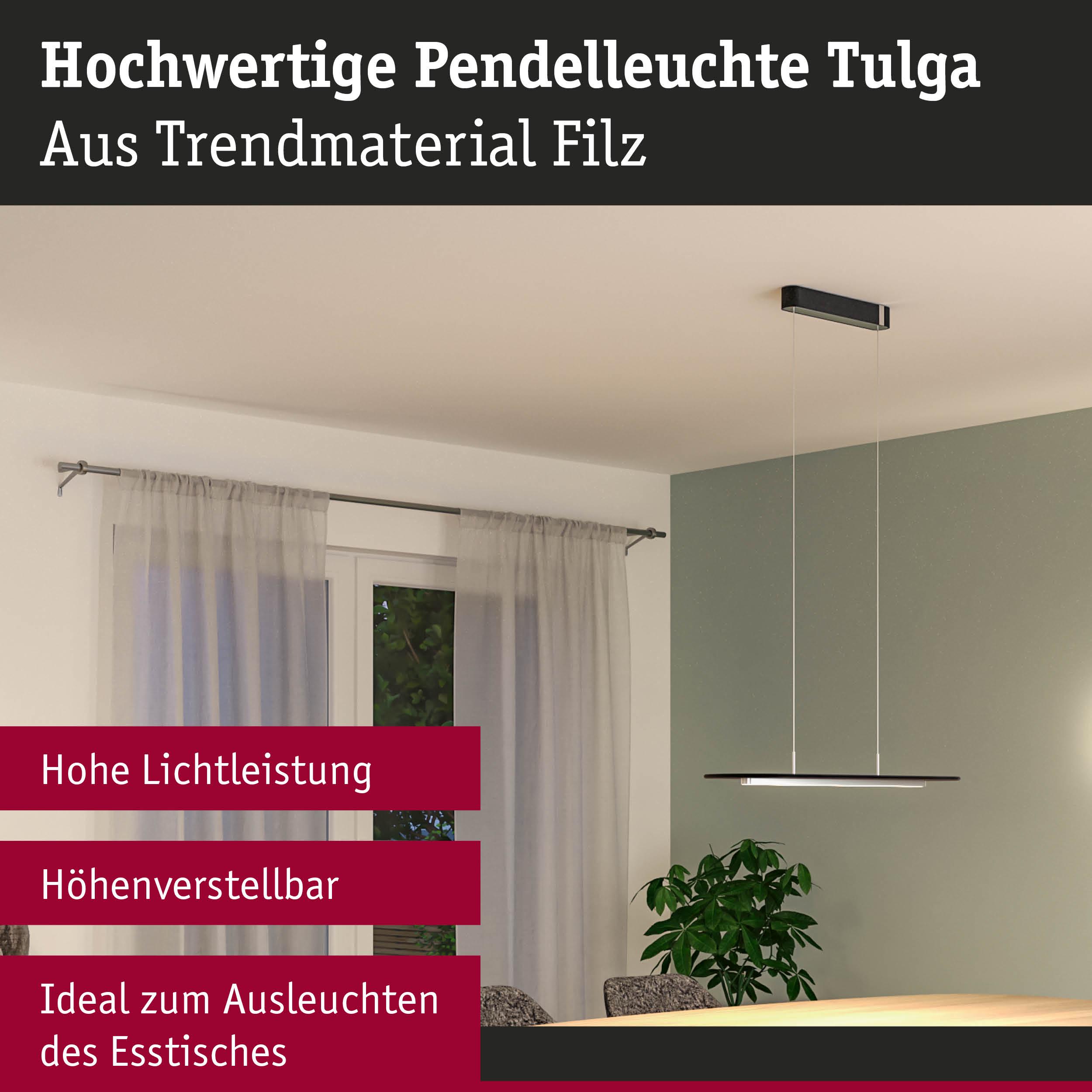Moderne Pendelleuchte Tulga aus Filz in Schwarz, höhenverstellbar, ideal für Esstischbeleuchtung