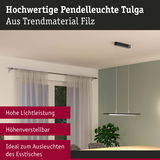 Moderne Pendelleuchte Tulga aus Filz in Schwarz, höhenverstellbar, ideal für Esstischbeleuchtung