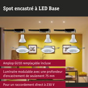 Spot encastré LED blanc avec support noir et base GU10 pour éclairage économique