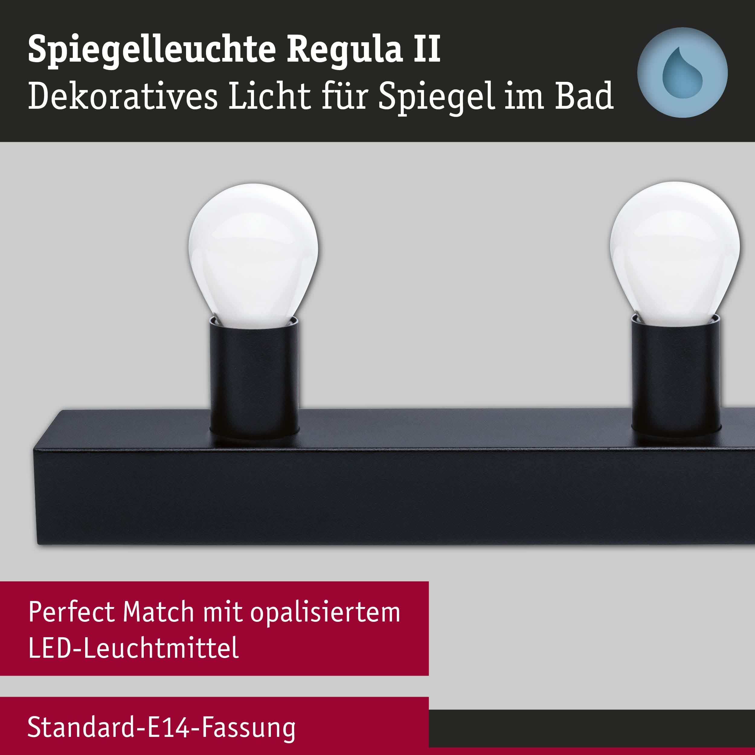 Set Spiegelleuchte Regula II inkl. Leuchtmittel 3-flammig IP44 E14 2700K 3x470lm 230V 3x4,5W dimmbar Schwarz/Opal