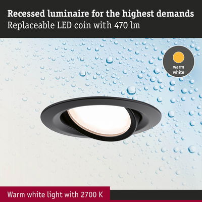 Black recessed LED luminaire with warm white 2700K light and 470 lumens for premium lighting
