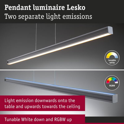 Lesko pendant luminaire in grey aluminium with tunable white and RGBW light for versatile room lighting
