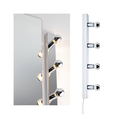 Applique miroir LED blanche avec quatre ampoules rondes pour salle de bain et maquillage