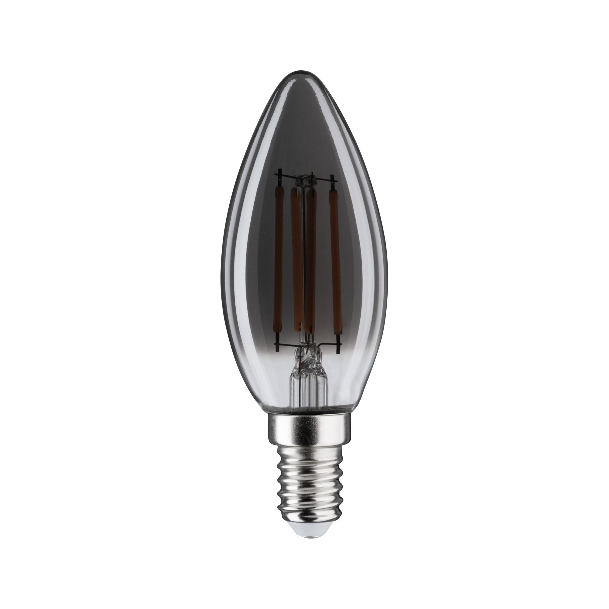 Klarer LED-Kerzenlampe mit E14-Fassung und sichtbaren Filamenten für dekorative Beleuchtung