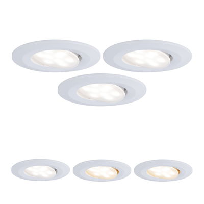 Six white LED recessed spotlights with adjustable heads for versatile room lighting