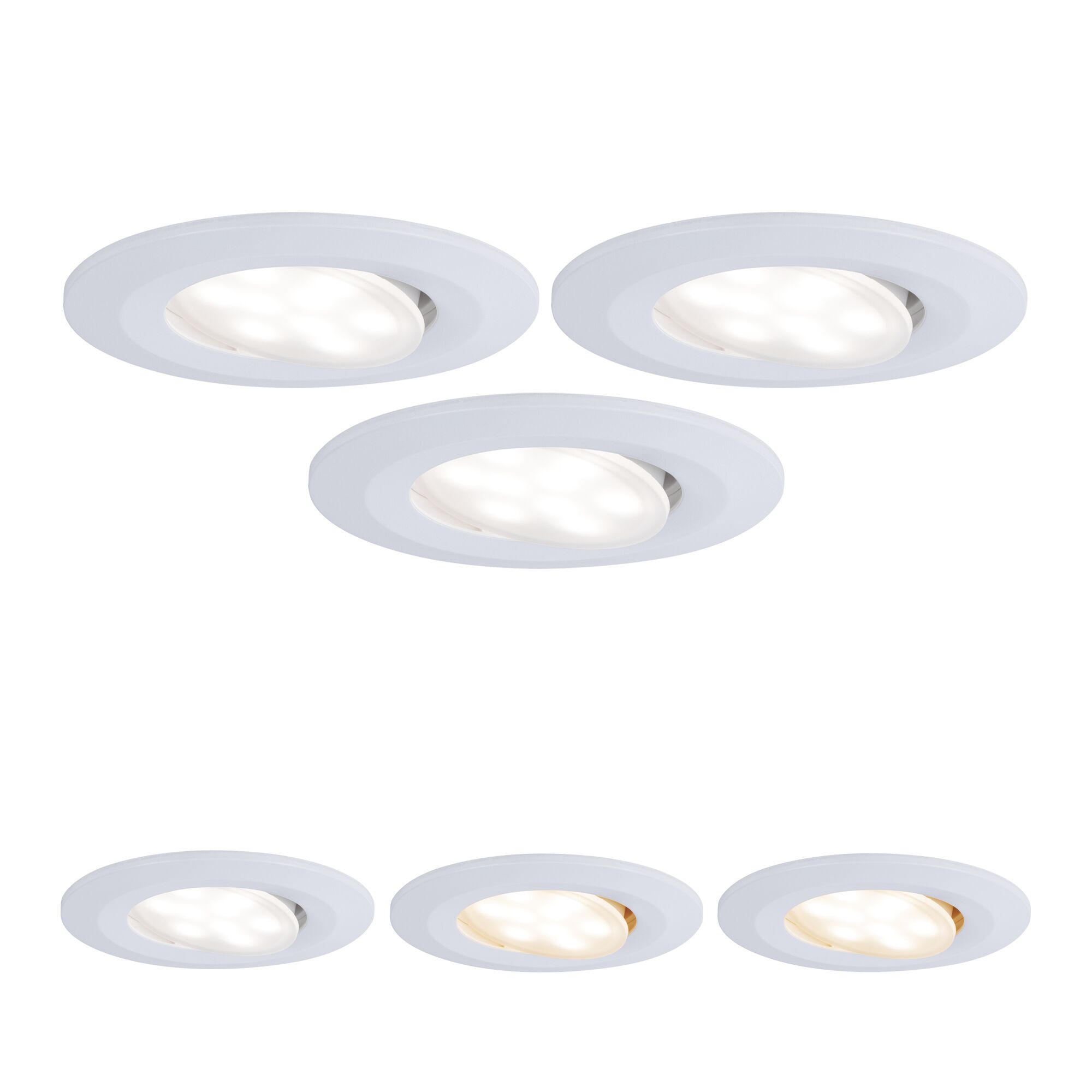 LED Einbauleuchte Calla Basisset schwenkbar IP65 rund 90mm 30° 3x5W 3x400lm 230V White Switch Weiß matt Sechs weiße LED-Einbaustrahler mit schwenkbarem Kopf für flexible Raumbeleuchtung