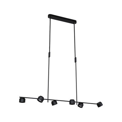 Zwarte metalen LED-hanglamp met zes verstelbare spots voor moderne binnenverlichting