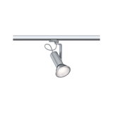 Modern grey metal LED spotlight on track system for flexible room lighting solutions