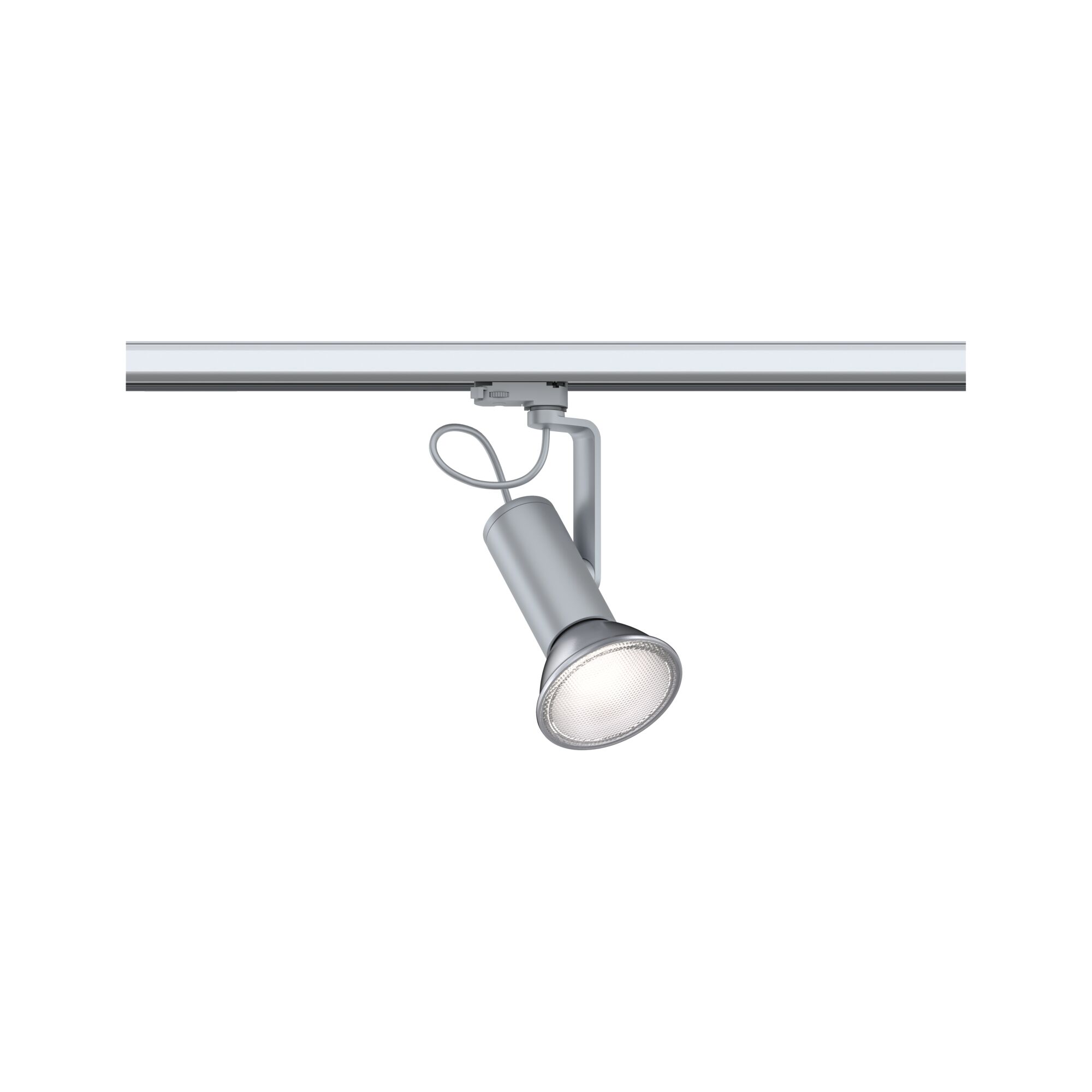 Moderner silberner LED-Strahler aus Metall für Schienensysteme, dimmbares Wohnraumlicht