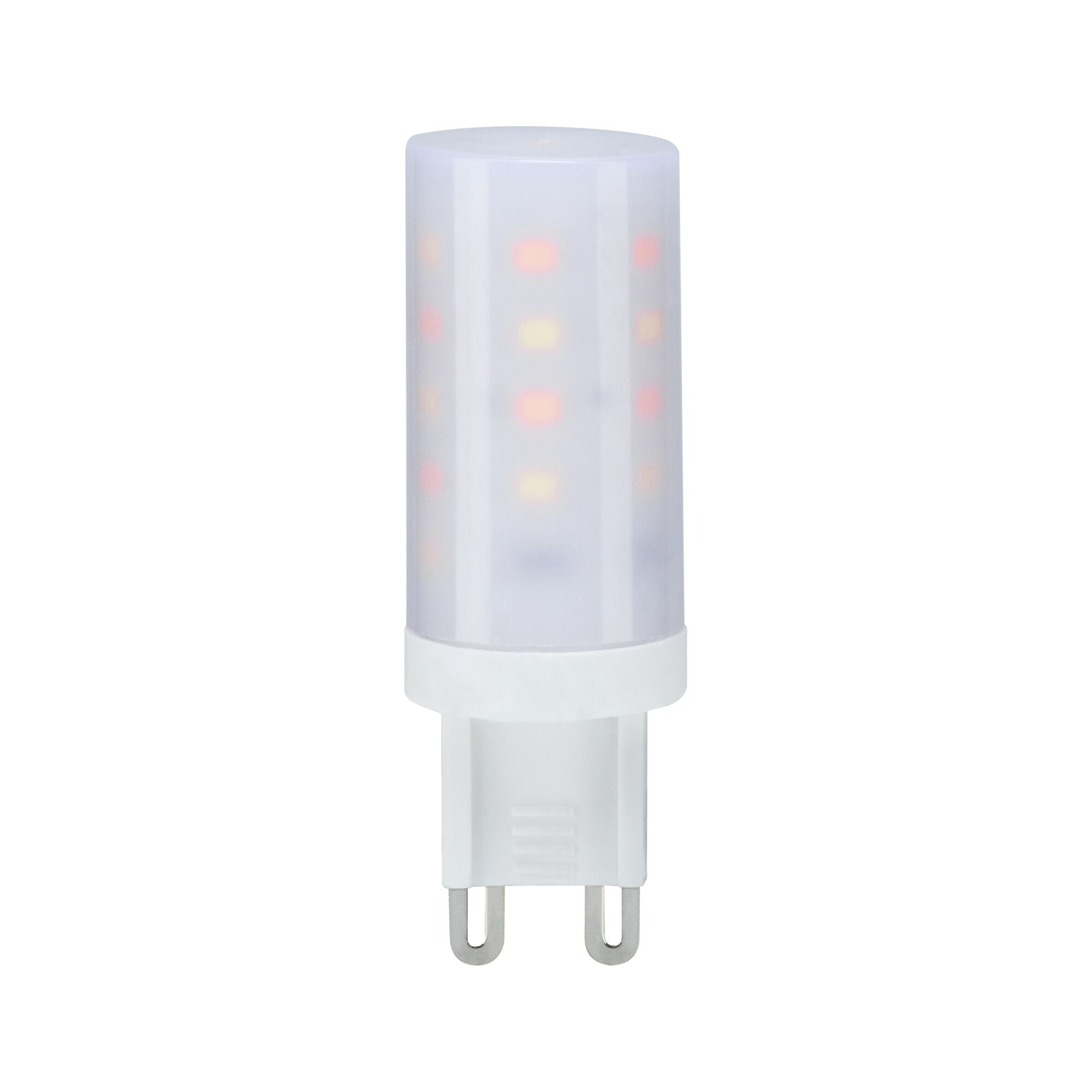 Kleine G9 LED-lamp met witte kunststof behuizing en warmwitte leds voor energiezuinige verlichting