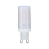 Kleine G9 LED-Lampe mit weißem Kunststoffgehäuse und warmweißen Leuchtdioden für energiesparende Beleuchtung