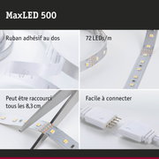 Bande LED MaxLED 500 avec 72 LEDs/m, dos adhésif, coupable tous les 8,3 cm, connexion facile