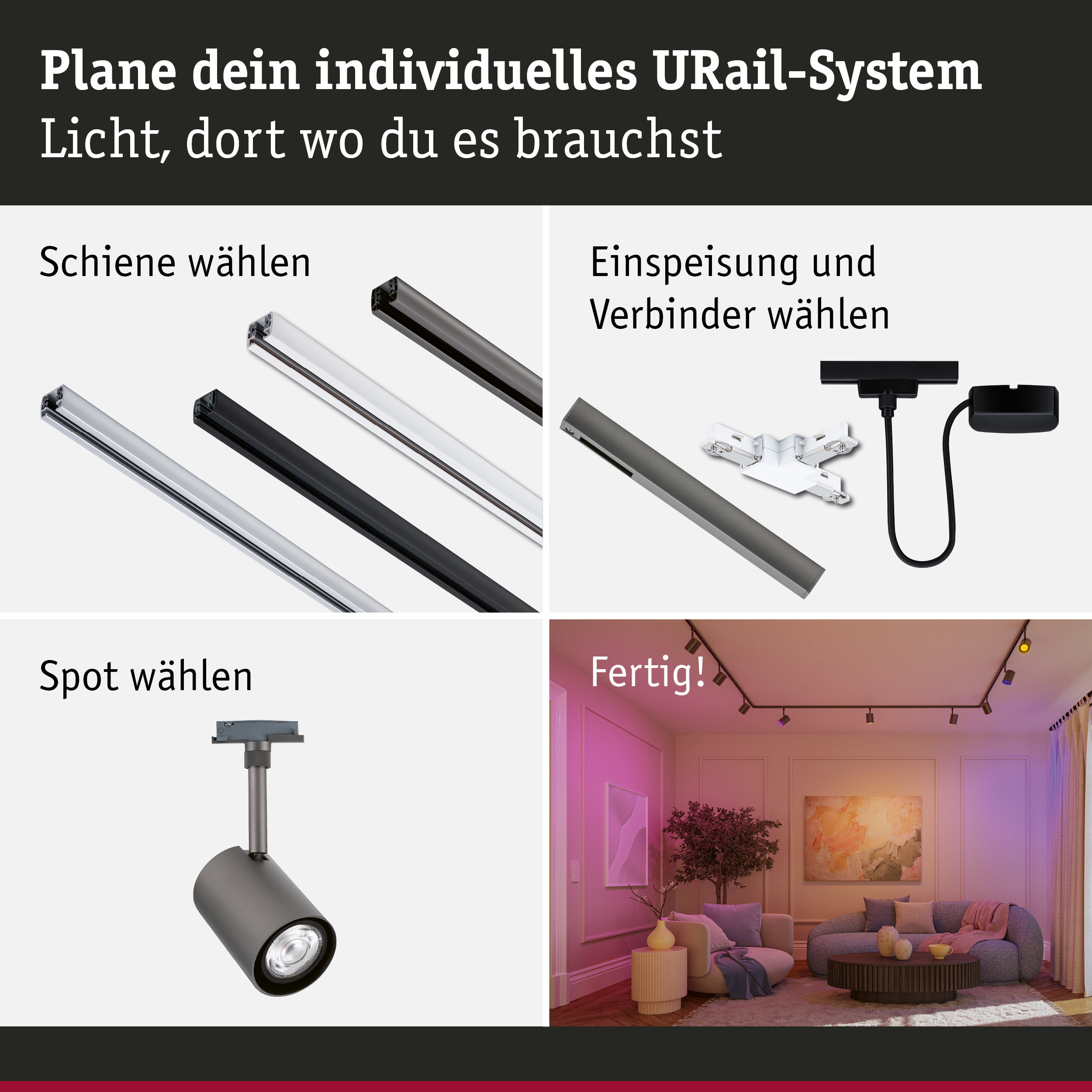 URail Schienenspot Smart Home Zigbee 3.0 Luxe GU10 350lm 4,8W RGBW dimmbar 230V Titanium