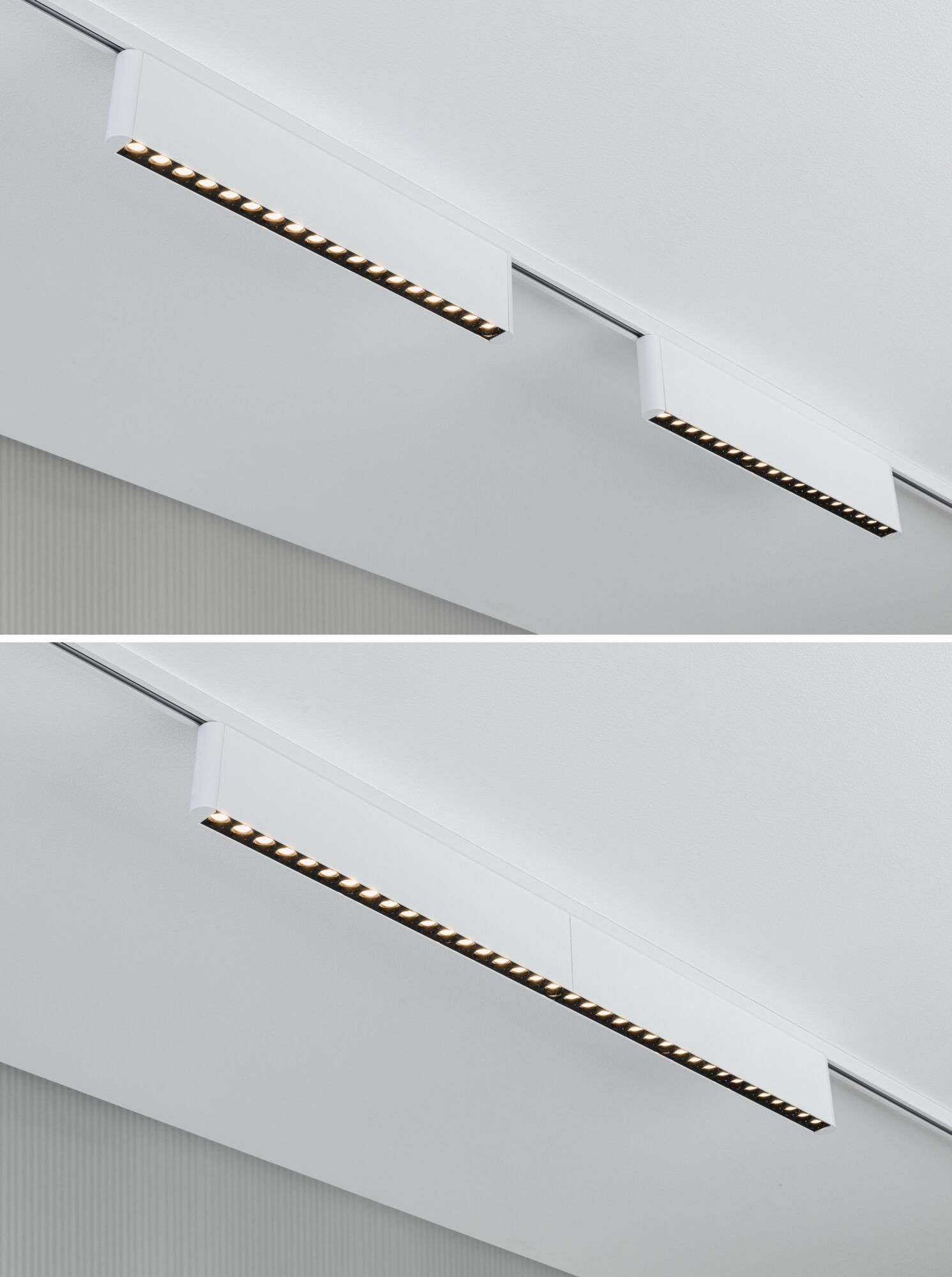 Hvid metal LED-skinne spotlight med varmt hvidt lys til moderne indretning