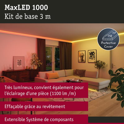 MaxLED 1000 kit LED 3 m avec protection pour éclairage lumineux de pièce et système extensible