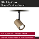 Spot URail Luxe doré mat avec support noir pour un éclairage LED élégant et moderne