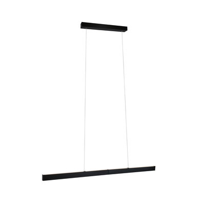 Black metal LED pendant light with slim design for modern interiors and energy-efficient lighting solutions.