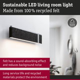 Sustainable dark grey LED wall light made from 100% recycled felt with sound-absorbing properties