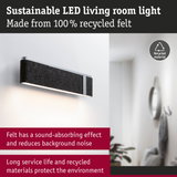 Sustainable black felt LED living room wall light with sound-absorbing effect and recycled materials.