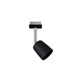 Black metal spotlight with adjustable head and chrome rod for flexible LED lighting