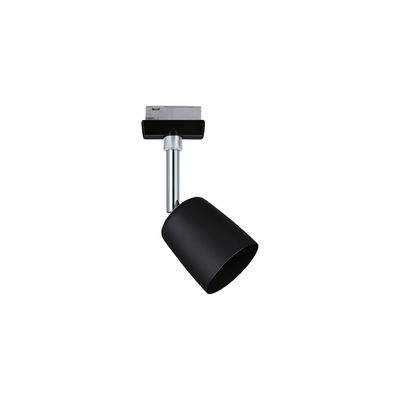 Black metal spotlight with adjustable head and chrome rod for flexible LED lighting