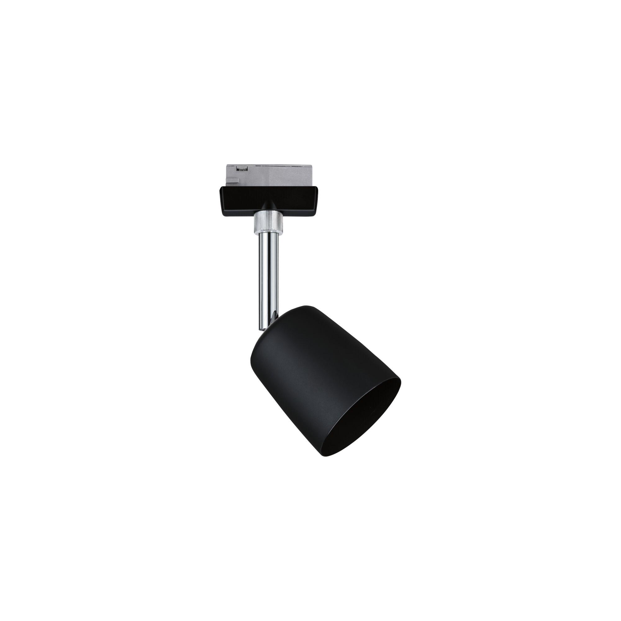 Black metal spotlight with chrome rod for adjustable indoor lighting solutions