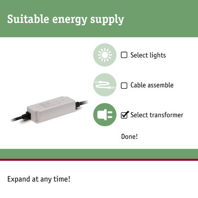 White transformer with cable connection for suitable power supply of LED lights