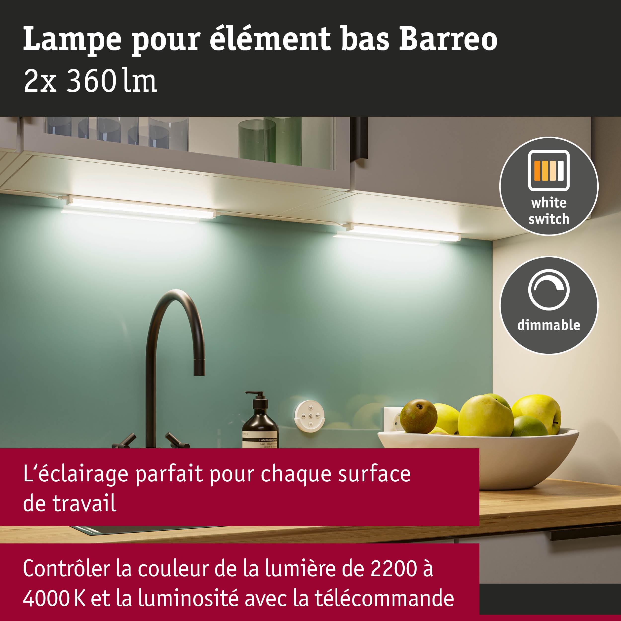 Lampe LED blanche dimmable Barreo pour élément bas avec lumière réglable 2200-4000K pour cuisine