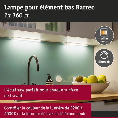 Lampe LED blanche dimmable Barreo pour élément bas avec lumière réglable 2200-4000K pour cuisine
