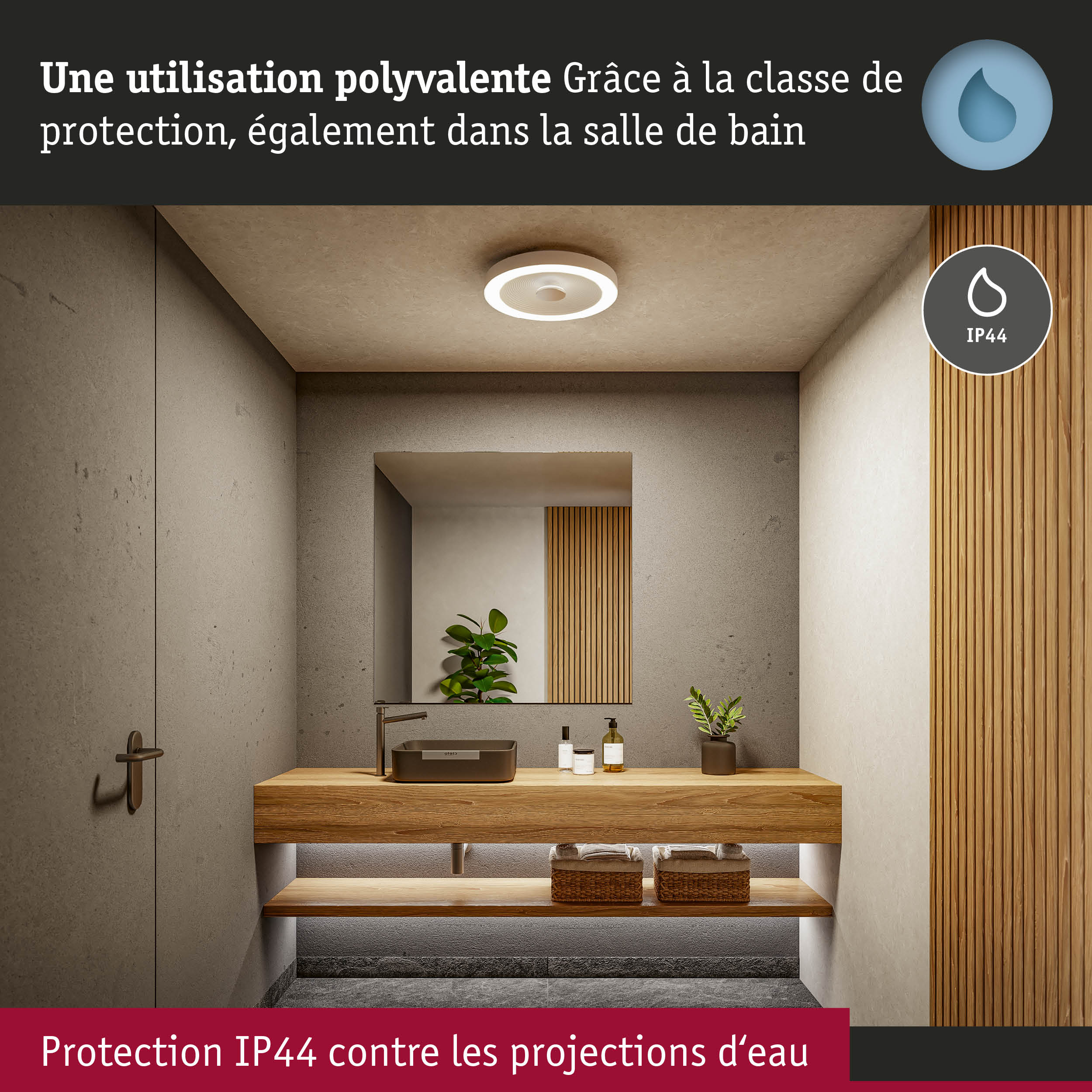 Armoire miroir de salle de bain moderne avec étagère en bois et protection IP44 contre l'eau