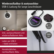 Wiederaufladbare schwarze LED-Wandleuchte mit USB-C-Ladekabel und austauschbarem Akku für lange Leuchtdauer