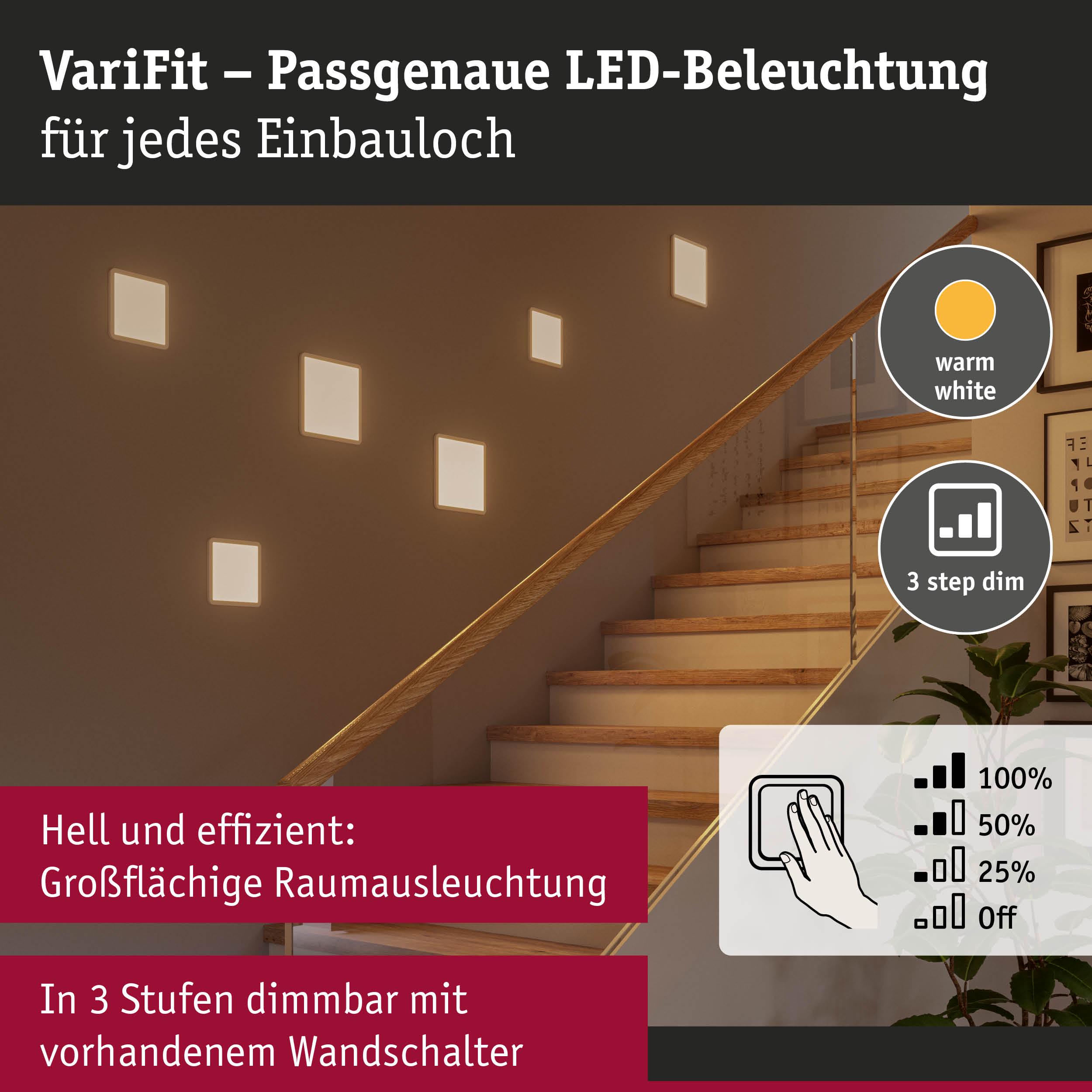 VariFit LED-Wandbeleuchtung in warmweiß, dimmbar in 3 Stufen, für Treppenhaus und Wohnräume