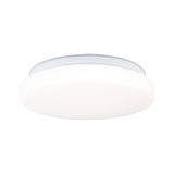 Round white plastic ceiling light with energy-saving LED technology for living spaces