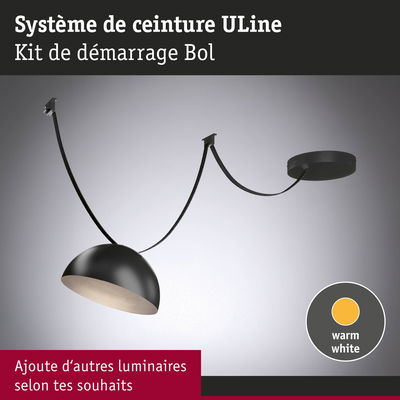Système de ceinture ULine noir avec lampe en forme de bol et lumière blanc chaud pour éclairage modulable