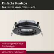 Schwarzer Einbaustrahler aus Aluminium-Zink-Druckguss mit vormontierten Haltefedern für einfache Montage