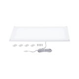 Flat rectangular white LED panel with cable, screws, and adhesive pads for easy installation