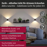 Zorik Akku-Leuchte in Schwarz mit dekorativem Licht für drinnen und draußen, dimmbar per Touchschalter