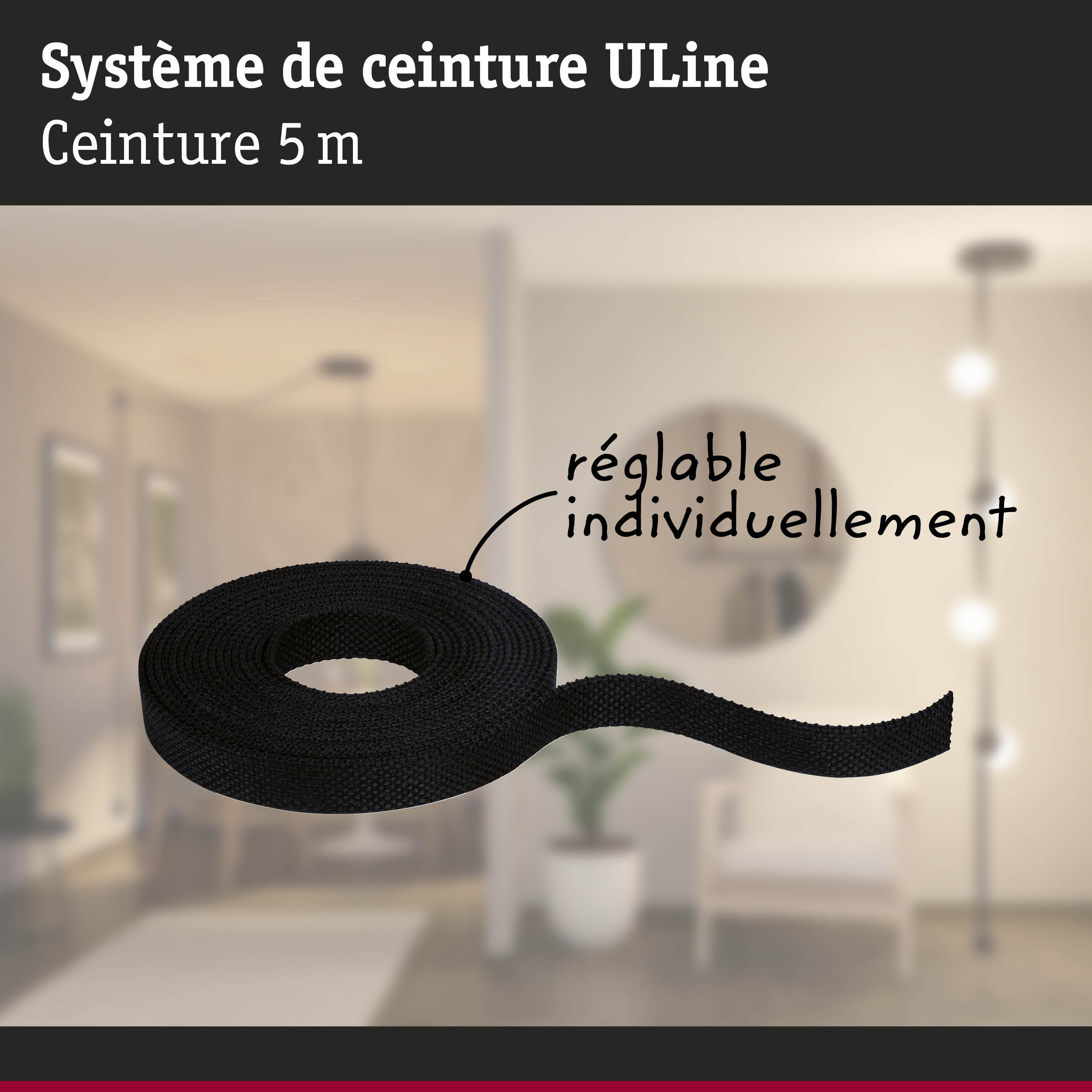 Bande auto-agrippante ULine noire de 5 m pour fixation réglable et utilisation polyvalente à domicile