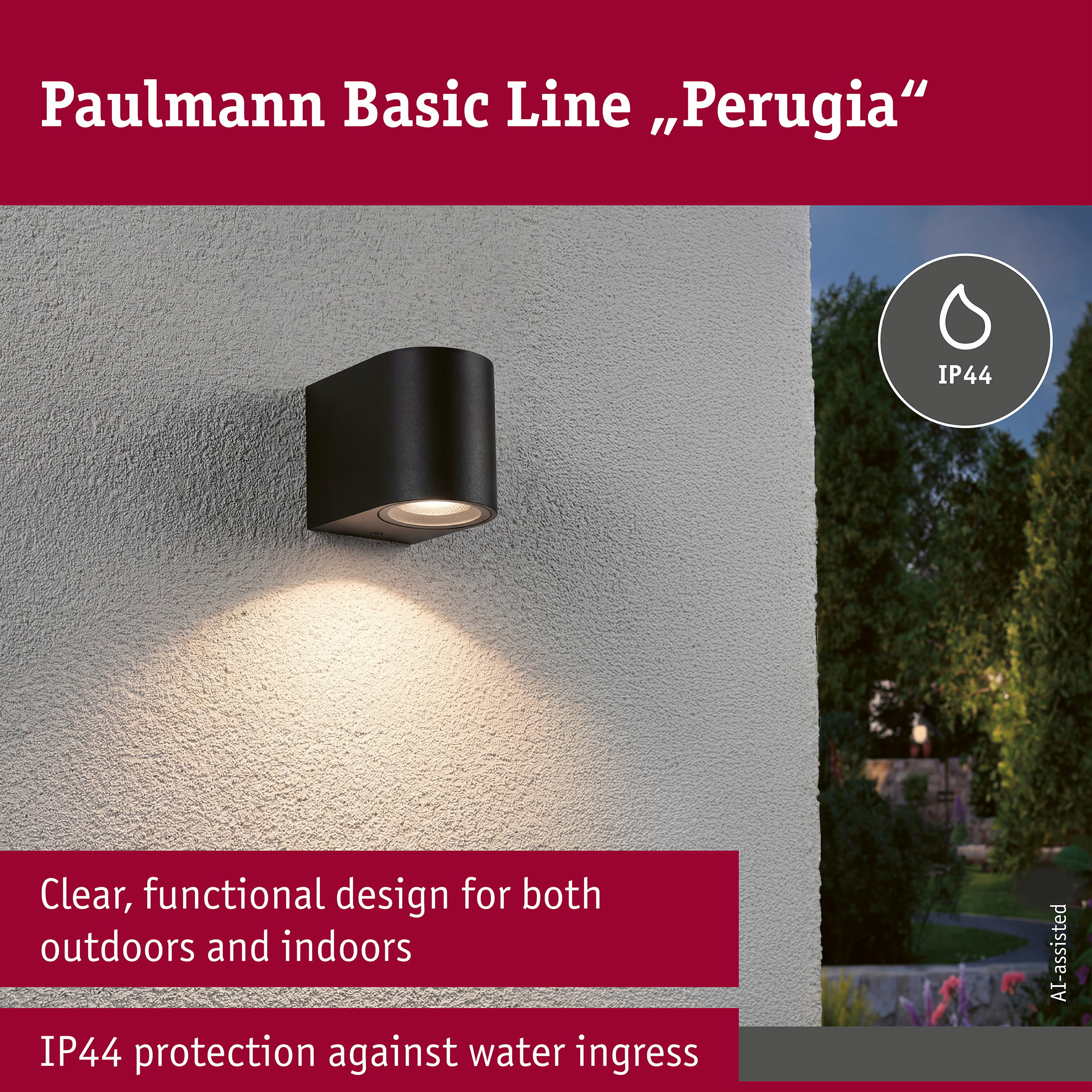 Wall light Perugia IP44 GU10 230V max. 10W Black matt