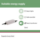 White transformer with cable for LED lighting, suitable as energy supply for lighting systems